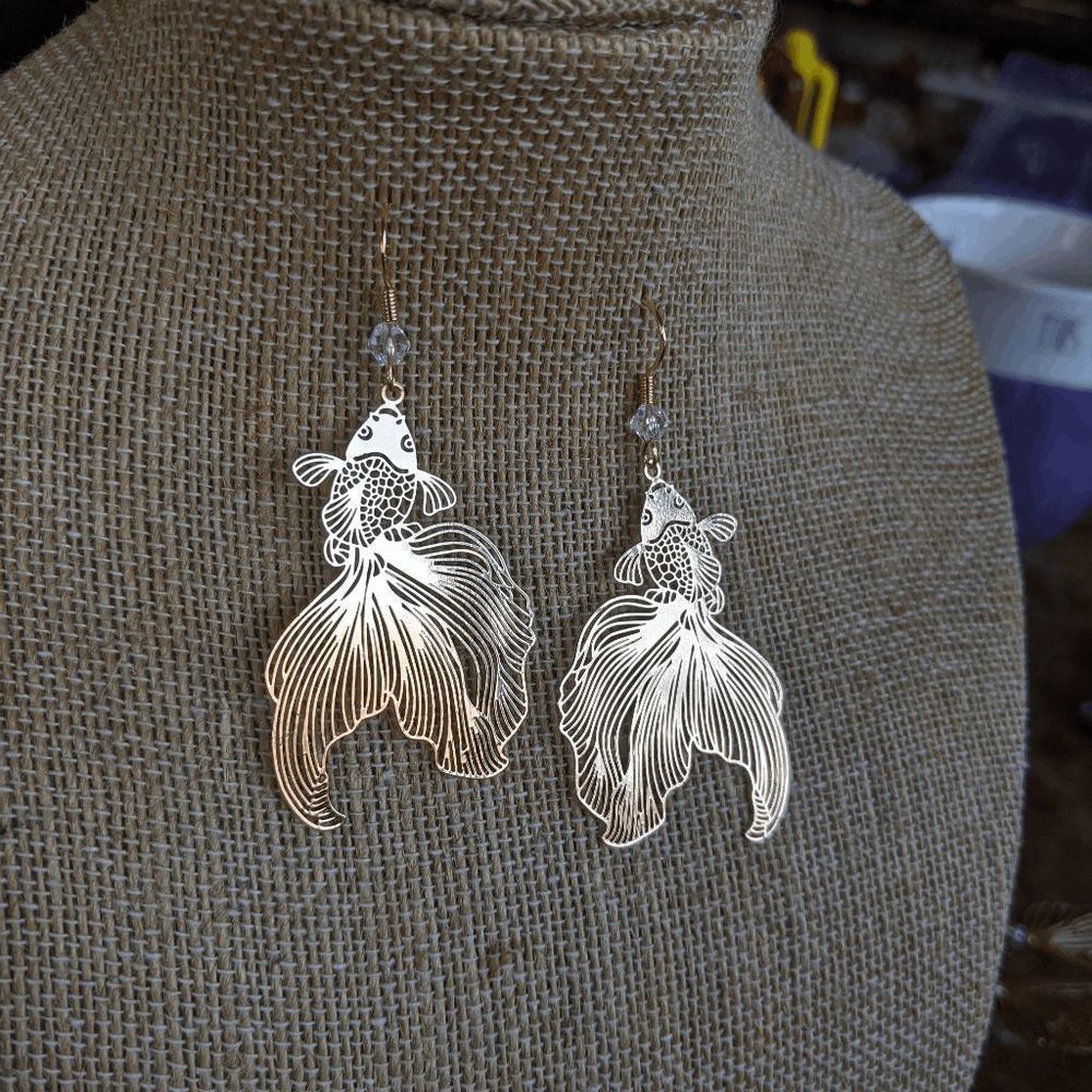 Gold Koi Fish Earrings; Hypoallergenic Hooks; Craft Jewelry; Light Weight